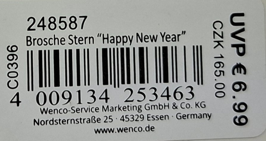 Brosche Stern "Happy New Year" - Original Neuware