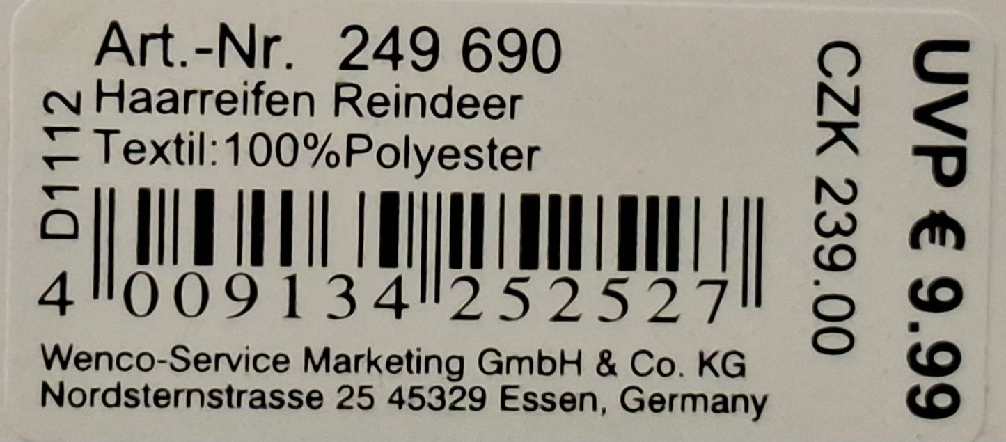 Haarreifen "Reindeer" Rentier mit Mütze - Original Neuware