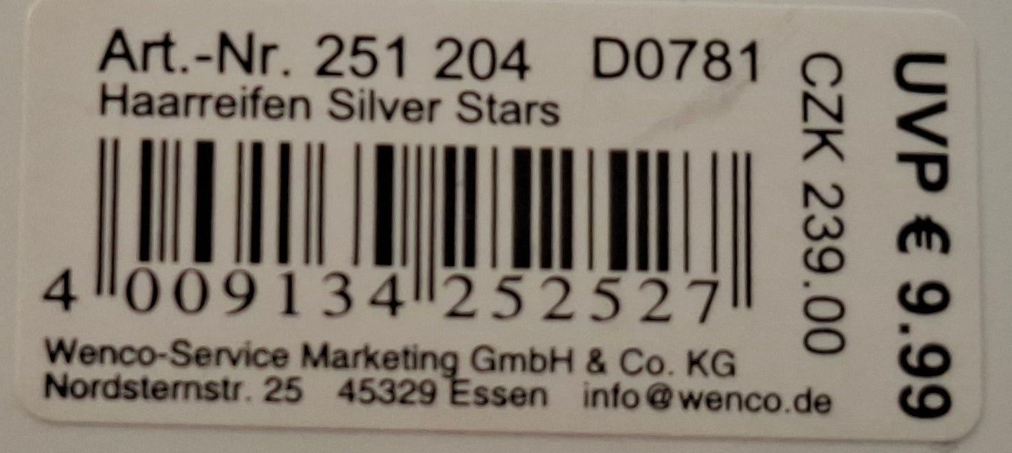 Haarreifen "Silver Stars" Silberne Sterne - Original Neuware