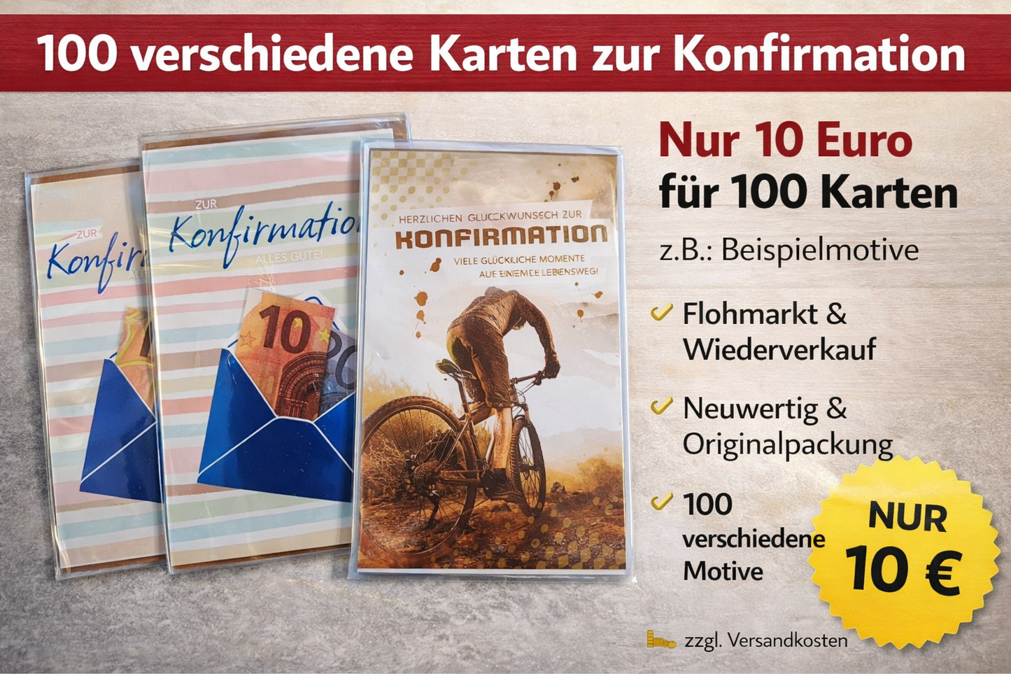 100 Konfirmationskarten – verschiedene Motive – Konvolut | ideal für Wiederverkauf & Flohmarkt