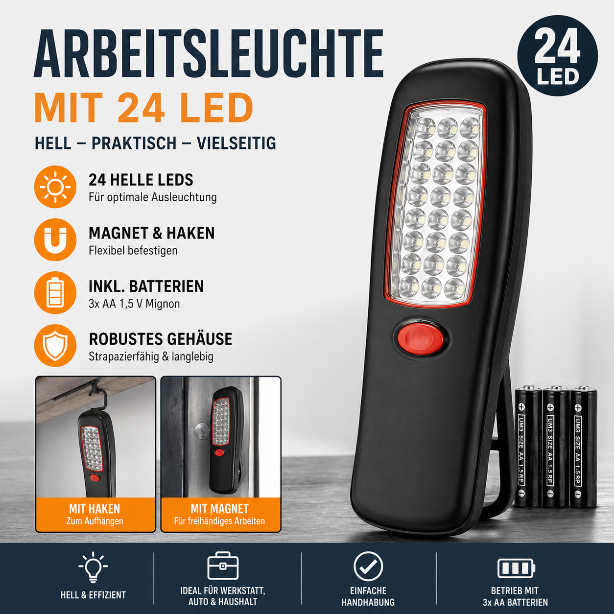 LED Arbeitsleuchte mit 24 LEDs – Flexibel, robust & extra hell