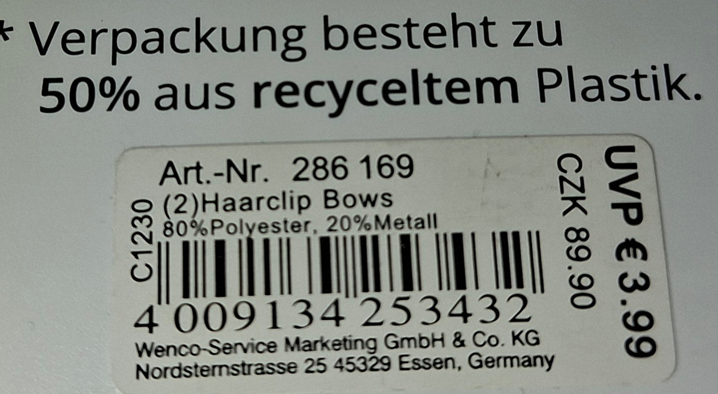 Mibella Haarclip 2er Set "Bows" - Original Neuware