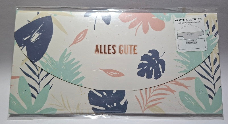 Gutscheinkarte "Alles Gute" weiß mit Blättern - Original Neuware