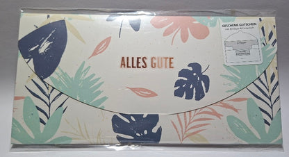 Gutscheinkarte "Alles Gute" weiß mit Blättern - Original Neuware