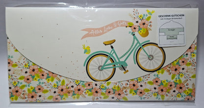 Gutscheinkarte  "Alles Liebe und Gute" im Fahrrad-Style - Original Neuware