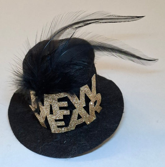 Clip "Bowler hat" Hut mit Feder Happy New Year - Original Neuware