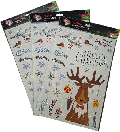 3x Weihnachts-Fensterbilder "Rentier" - selbstklebend & wiederverwendbar - Original Neuware