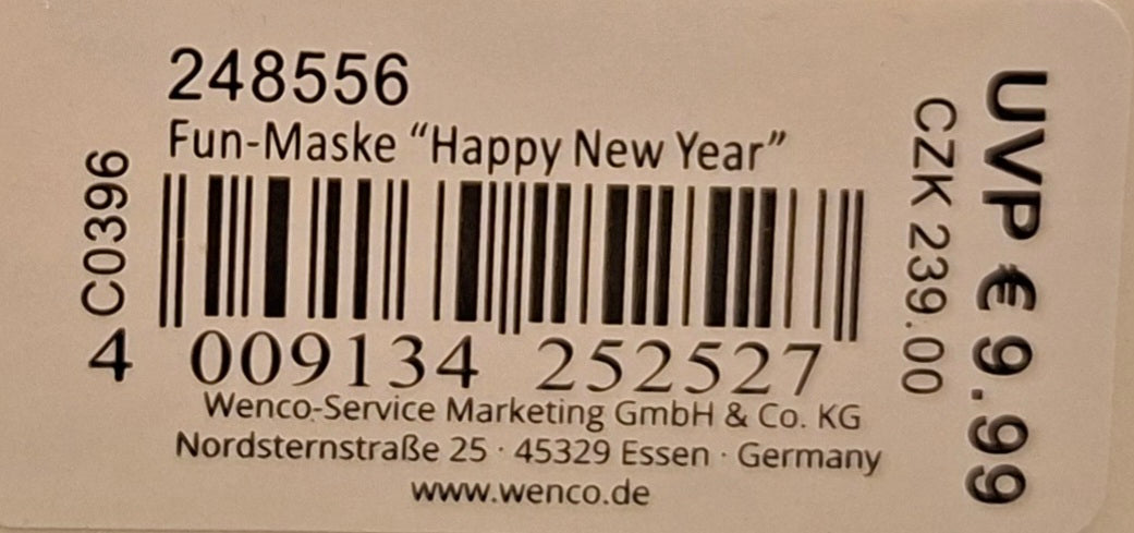 Fun Maske "Happy New Year" lustig & glitzernd - Original Neuware