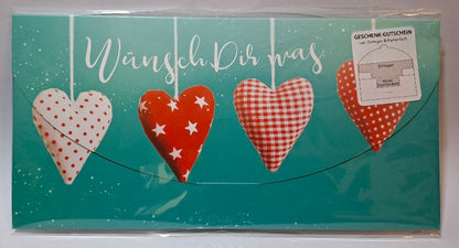 3x Gutscheinkarte "Wünsch dir was" mit 4 Herzen - Original Neuware