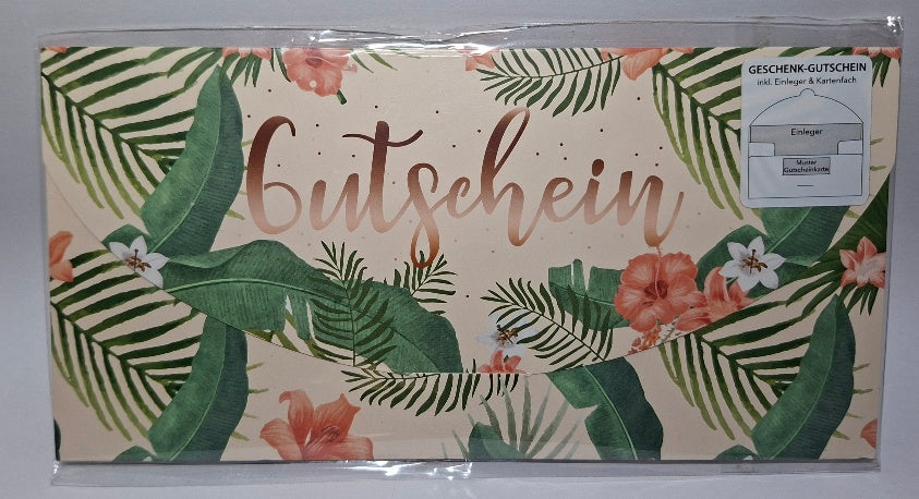 Gutscheinkarte "Gutschein" rosa mit Blättern - Original Neuware