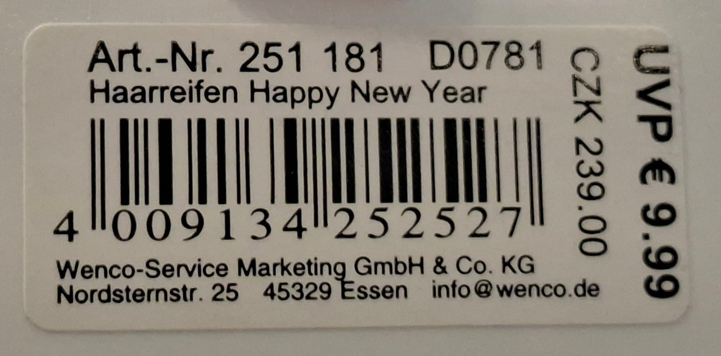 Haarreifen "Happy New Year" rosa - Original Neuware