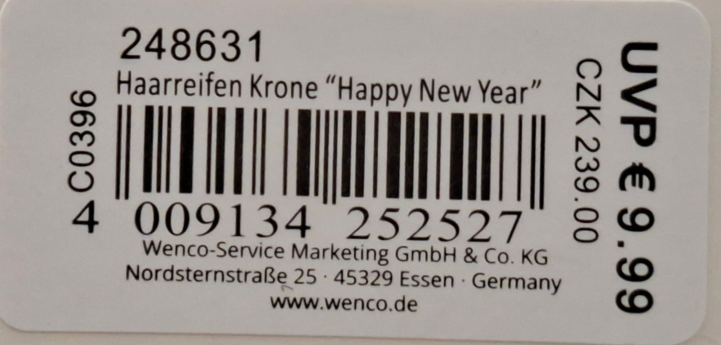 Haarreifen Krone "Happy New Year" - Original Neuware