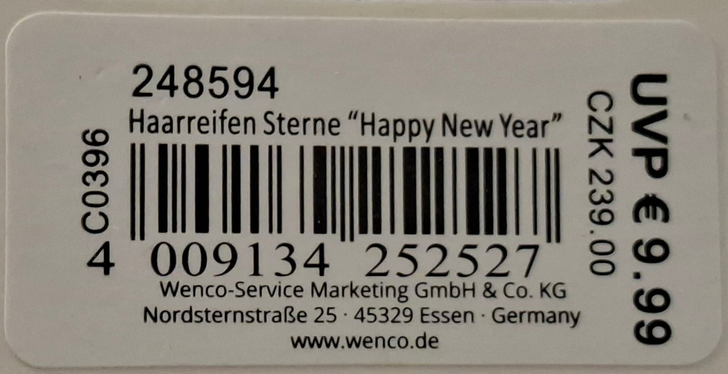 Haarreifen Sterne "Happy New Year" - Original Neuware