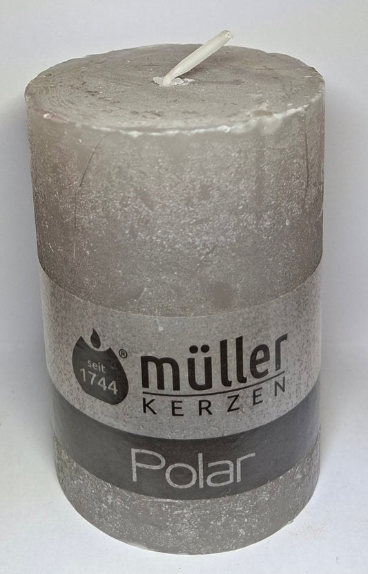 Müller Kerze POLAR schiefer 100/68mm - durchgefärbte Stumpenkerze mit Raureif-Effekt - Original Neuware