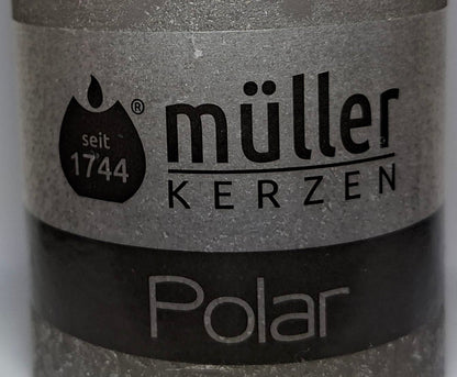 Müller Kerze POLAR schiefer 100/68mm - durchgefärbte Stumpenkerze mit Raureif-Effekt - Original Neuware