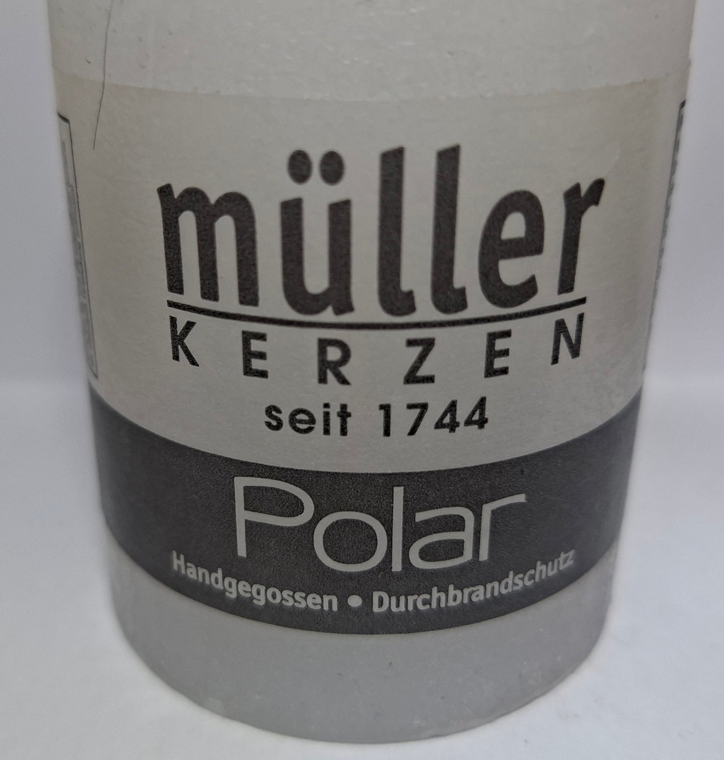 Müller Kerze POLAR weiss 90/58mm - durchgefärbte Stumpenkerze mit Raureif-Effekt - Original Neuware