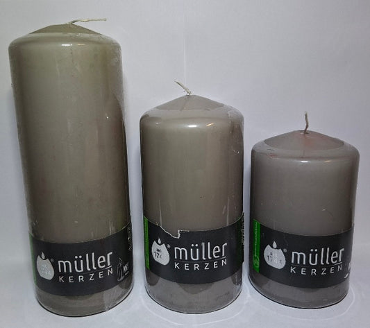 Müller 3er Kerzenset Stumpenkerzen Schiefer 180/68mm - 110/68mm & 100/68 - Original Neuware