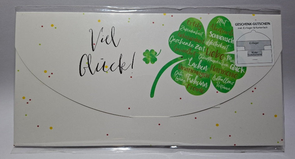 Gutscheinkarte "Viel Glück" mit Kleeblatt - Original Neuware