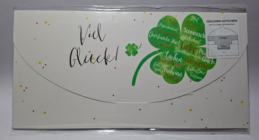 Gutscheinkarte "Viel Glück" mit Kleeblatt - Original Neuware