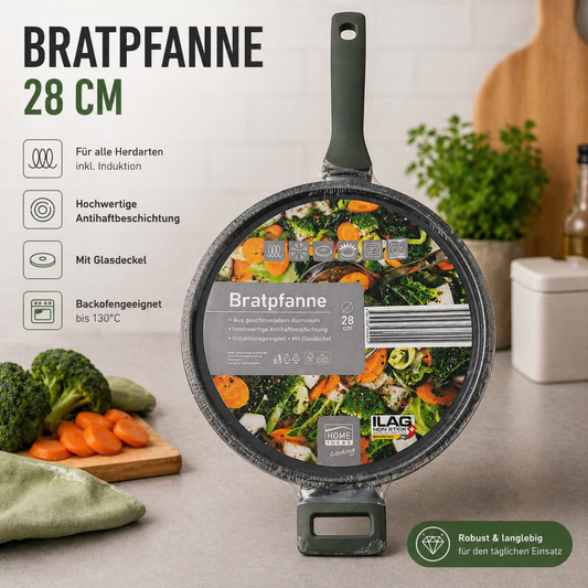 Bratpfanne 28 cm – Antihaft, Induktion & Glasdeckel