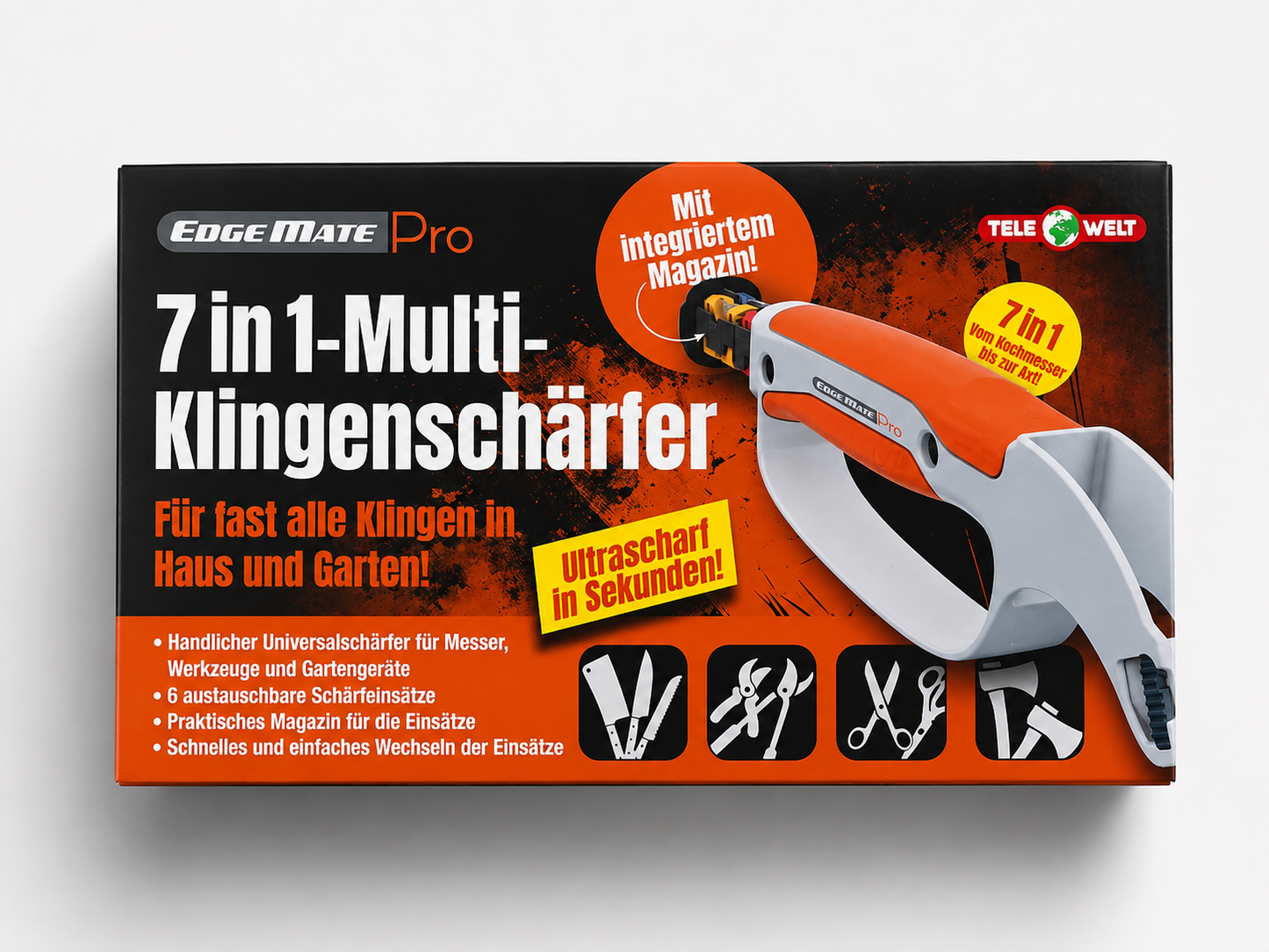 EdgeMate Pro 7-in-1 Multi-Klingenschärfer – Universalschärfer für Messer, Scheren & Gartengeräte