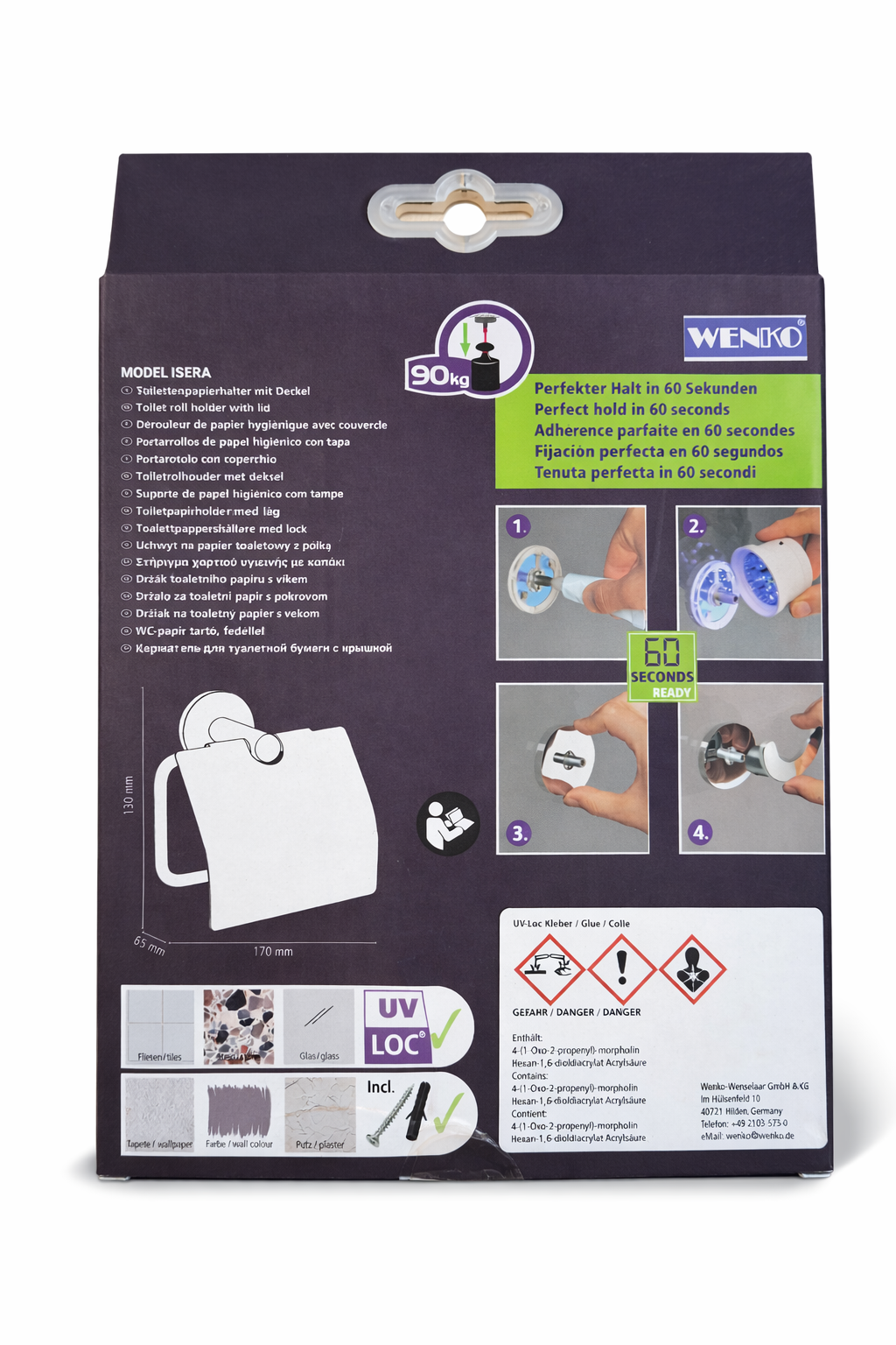 WENKO Toilettenpapierhalter UV‑Loc Isera – Toilettenpapierhalter mit Deckel und UV-Loc® Befestigungssystem