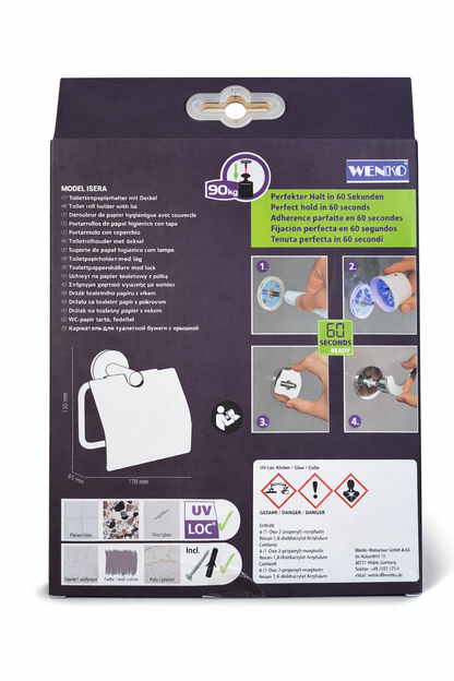 WENKO Toilettenpapierhalter UV‑Loc Isera – Toilettenpapierhalter mit Deckel und UV-Loc® Befestigungssystem