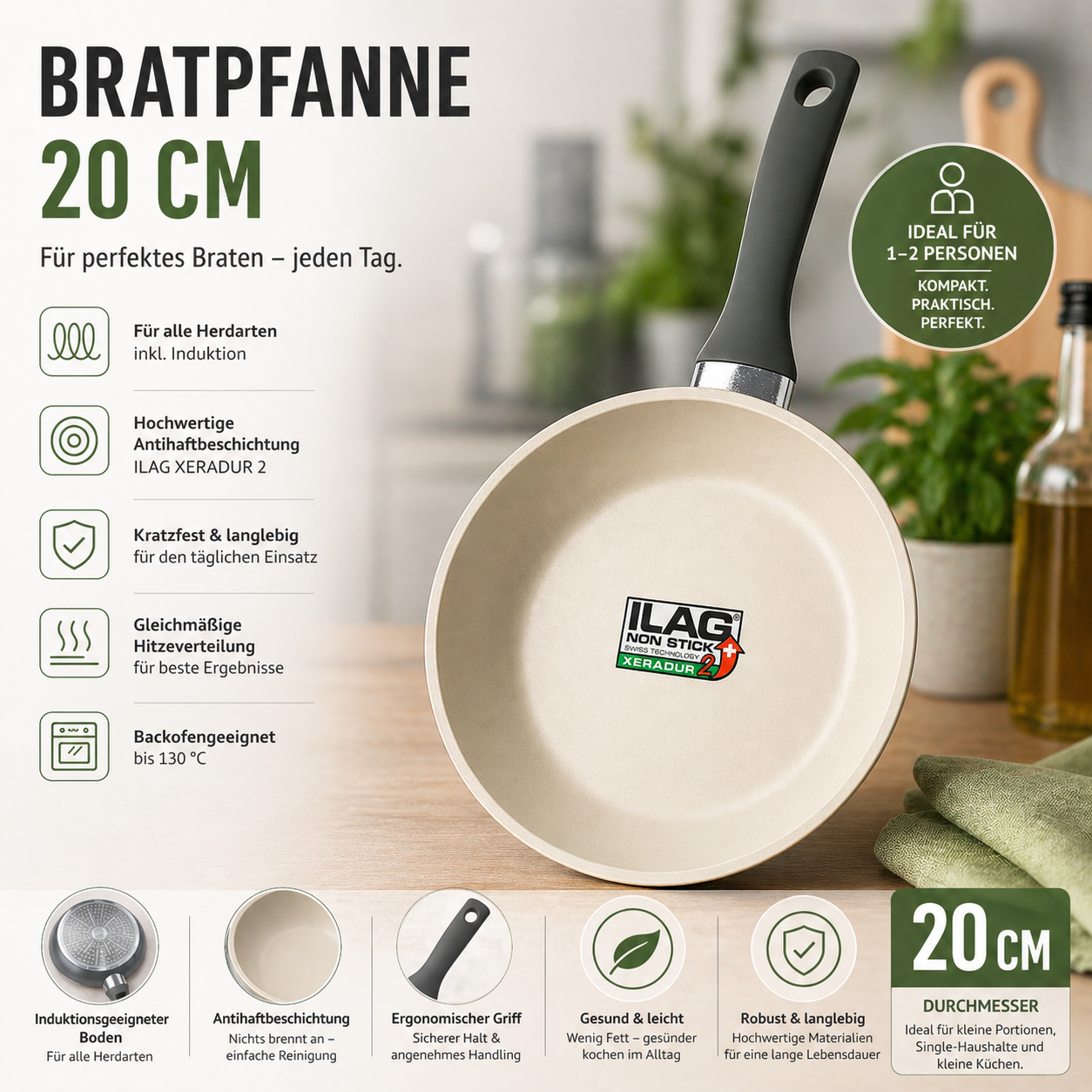 Bratpfanne 20 cm – Antihaft, Induktion & Kompakt