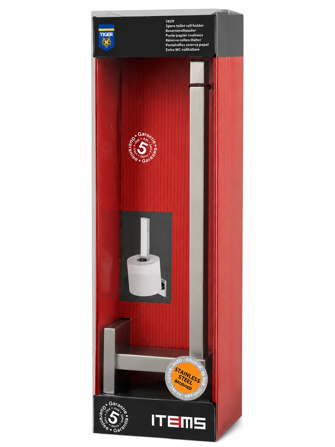 Tiger ITEMS Ersatzrollenhalter aus gebürstetem Edelstahl | WC-Ersatzrollenhalter zur Wandmontage | Modernes Bad-Accessoire