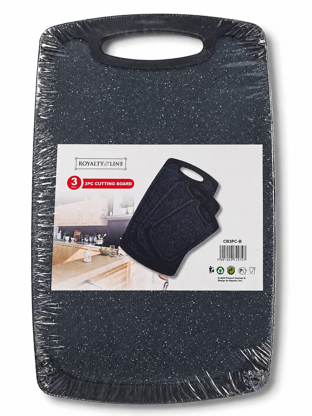 ROYALTY LINE 3er Schneidebrett-Set – 3 Größen | Schwarz