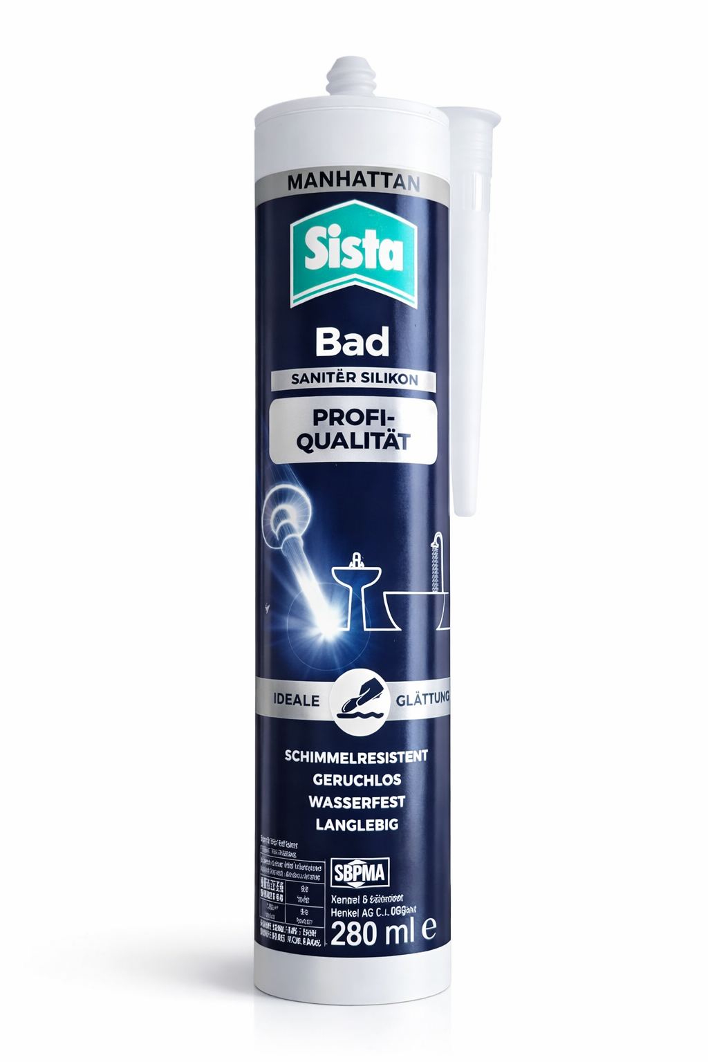 Sista Bad Sanitär Silikon Manhattan – Schimmelresistentes Premium Silikon für Bad & Sanitär, 280 ml