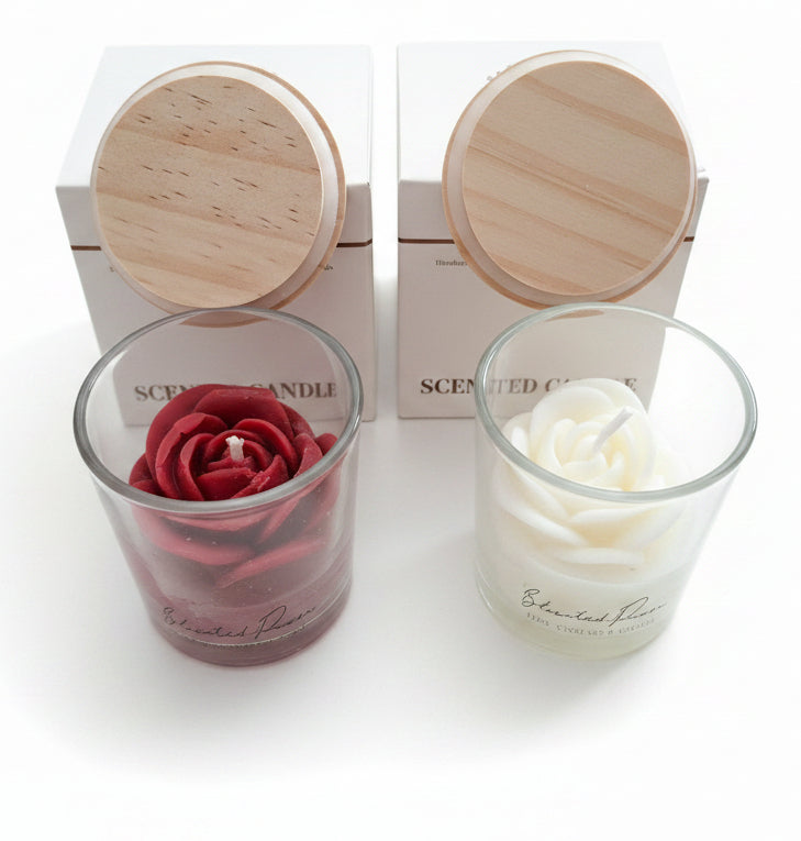 Handgemachtes Duftkerzen 2er Set – Rosenkerzen aus Sojawachs | 100 % Vegan