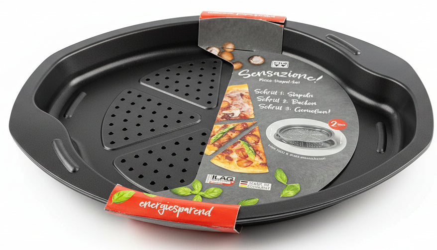 Sensazione! Pizza-Stapel-Set – 2-teilig, perforiertes Blech für extra knusprigen Boden 🍕