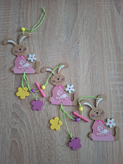 6-teiliges Frühlings-Deko Set – Bunte Holz Anhänger mit Hasen & Schmetterlingen | NEU & OVP