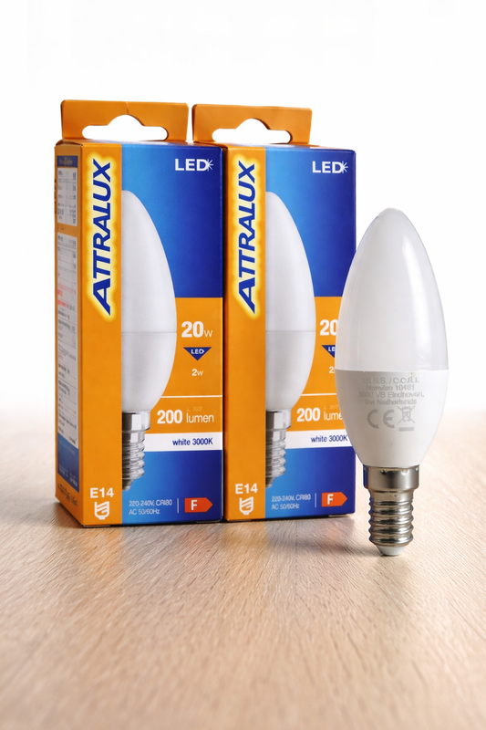 2x LED Kerzenlampe E14 2W (20W Ersatz) – 200 Lumen, Warmweiß 3000K, Energiesparend