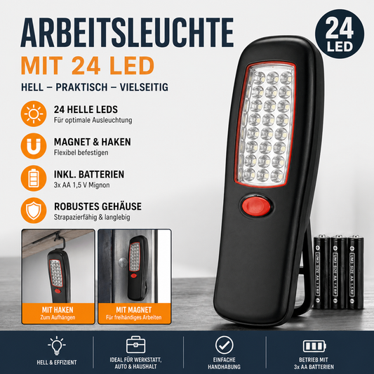 LED Arbeitsleuchte mit 24 LEDs – Flexibel, robust & extra hell