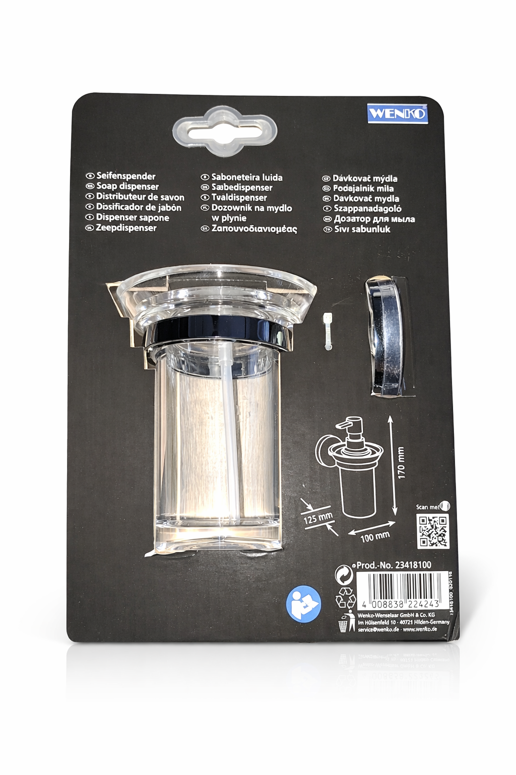 Wenko Power-Loc® Seifenspender – Wandmontage ohne Bohren | Glas & Chrom