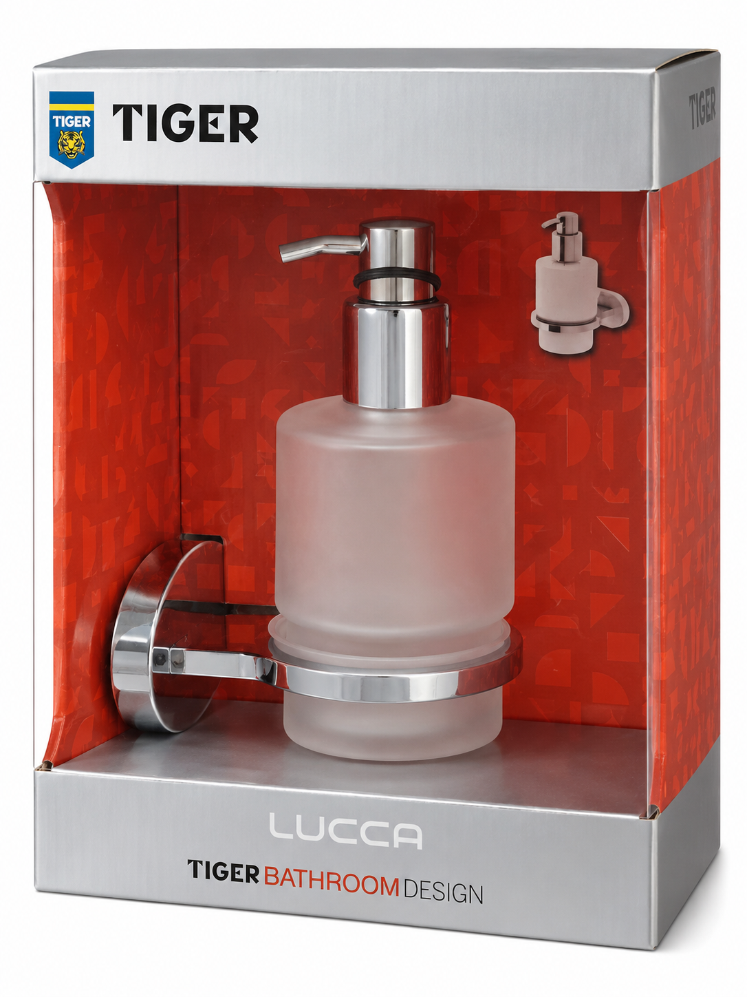 Tiger LUCCA Seifenspender mit Wandhalter aus satiniertem Glas & Chrom | Nachfüllbarer Wandseifenspender für Bad & Gäste-WC