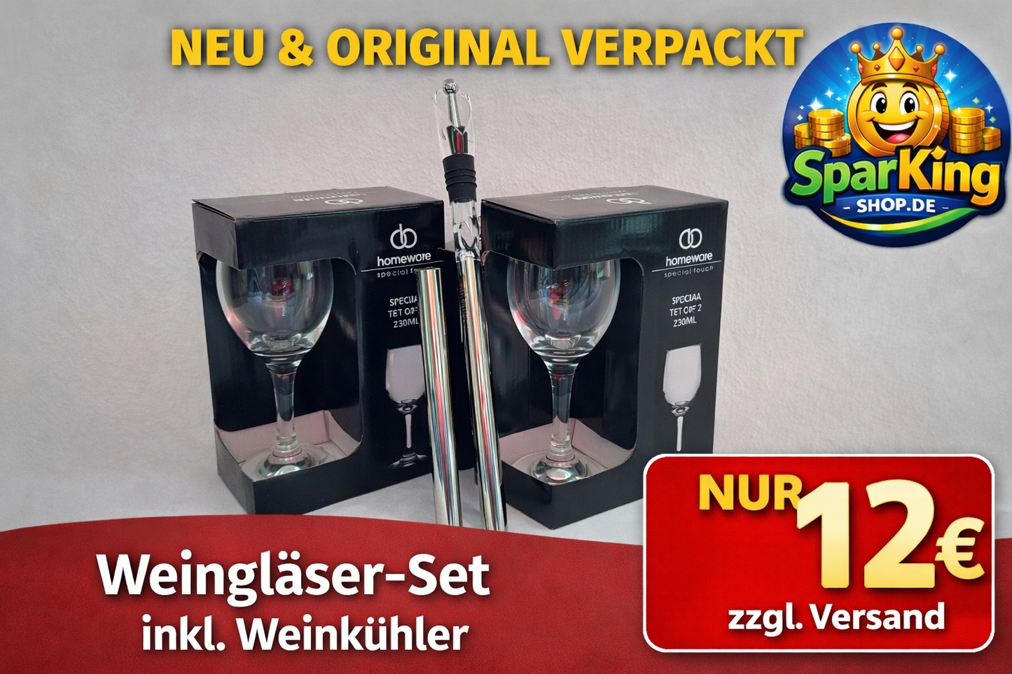 4er Set Weingläser + Premium Weinkühler Stab – Stilvoll genießen & perfekt temperieren