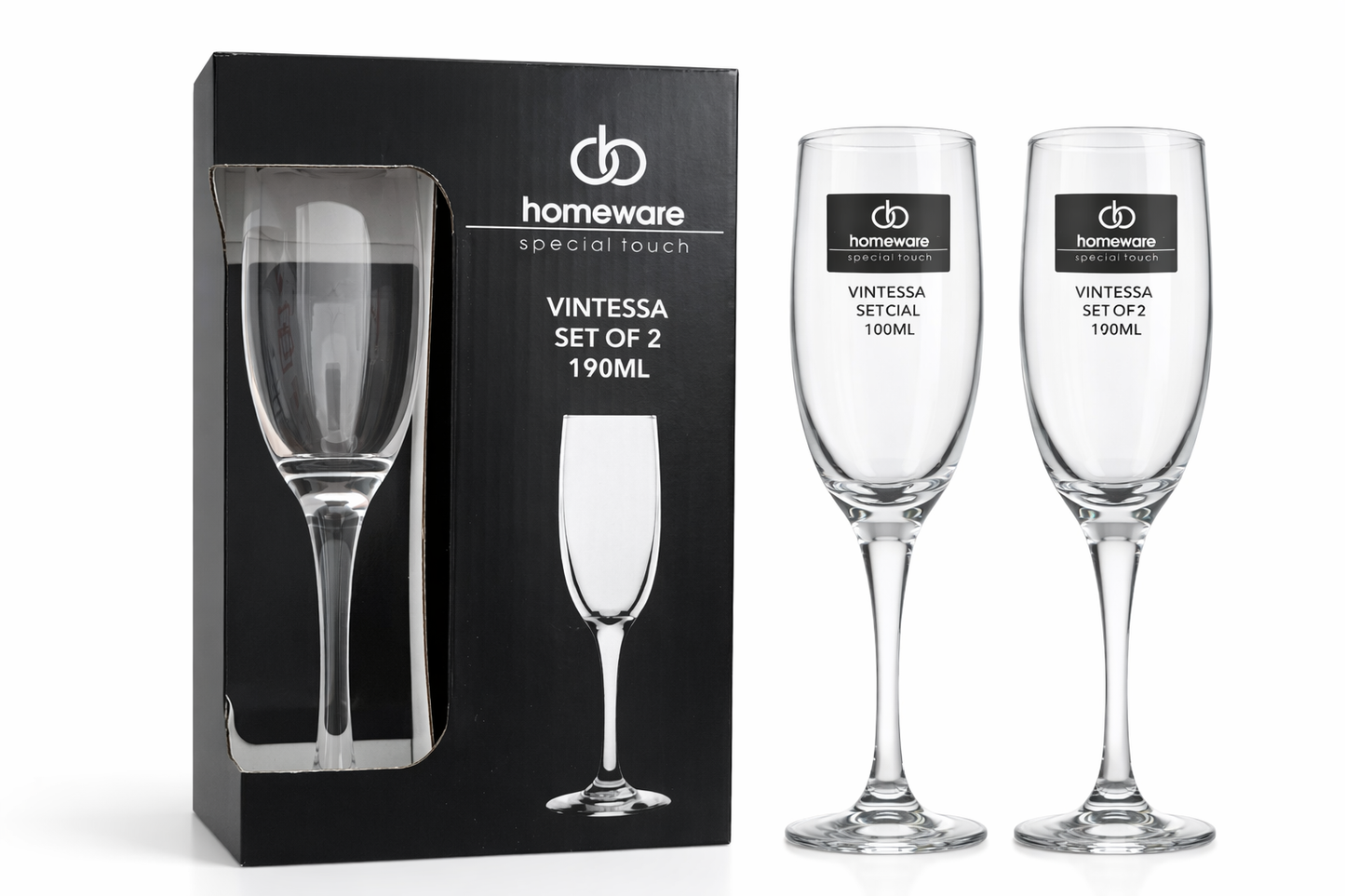 Sektgläser Set 2-teilig 190ml – Homeware Vintessa Champagnergläser aus Glas | Elegant & Spülmaschinengeeignet