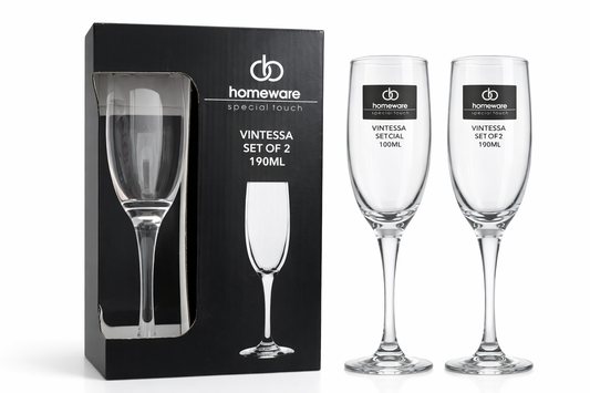 Sektgläser Set 2-teilig 190ml – Homeware Vintessa Champagnergläser aus Glas | Elegant & Spülmaschinengeeignet
