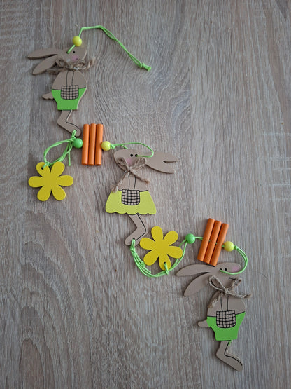 6-teiliges Frühlings-Deko Set – Bunte Holz Anhänger mit Hasen & Schmetterlingen | NEU & OVP