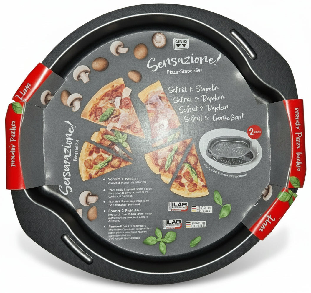 Sensazione! Pizza-Stapel-Set – 2-teilig, perforiertes Blech für extra knusprigen Boden 🍕