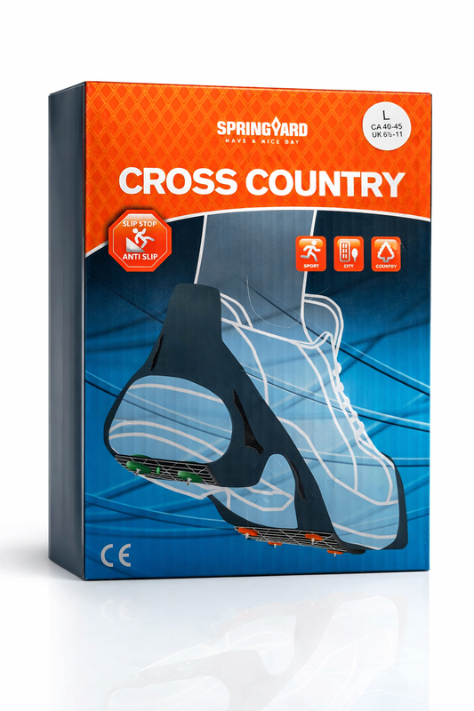 Springyard Cross Country Anti-Rutsch-Schützer mit Spikes – Größe L (EU 40–45)
