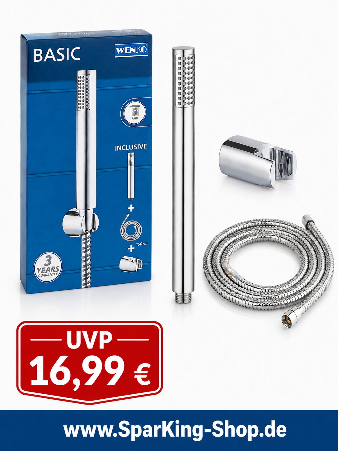 WENKO Handbrause Modell Basic Line Duschkopf Set 3-teilig