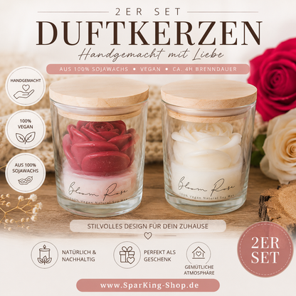 Handgemachtes Duftkerzen 2er Set – Rosenkerzen aus Sojawachs | 100 % Vegan