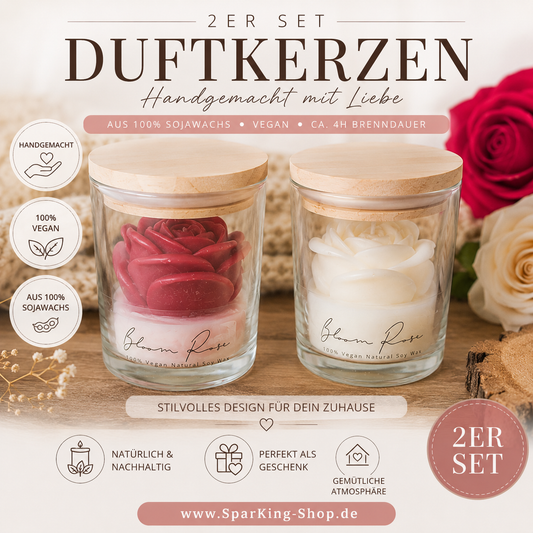Handgemachtes Duftkerzen 2er Set – Rosenkerzen aus Sojawachs | 100 % Vegan