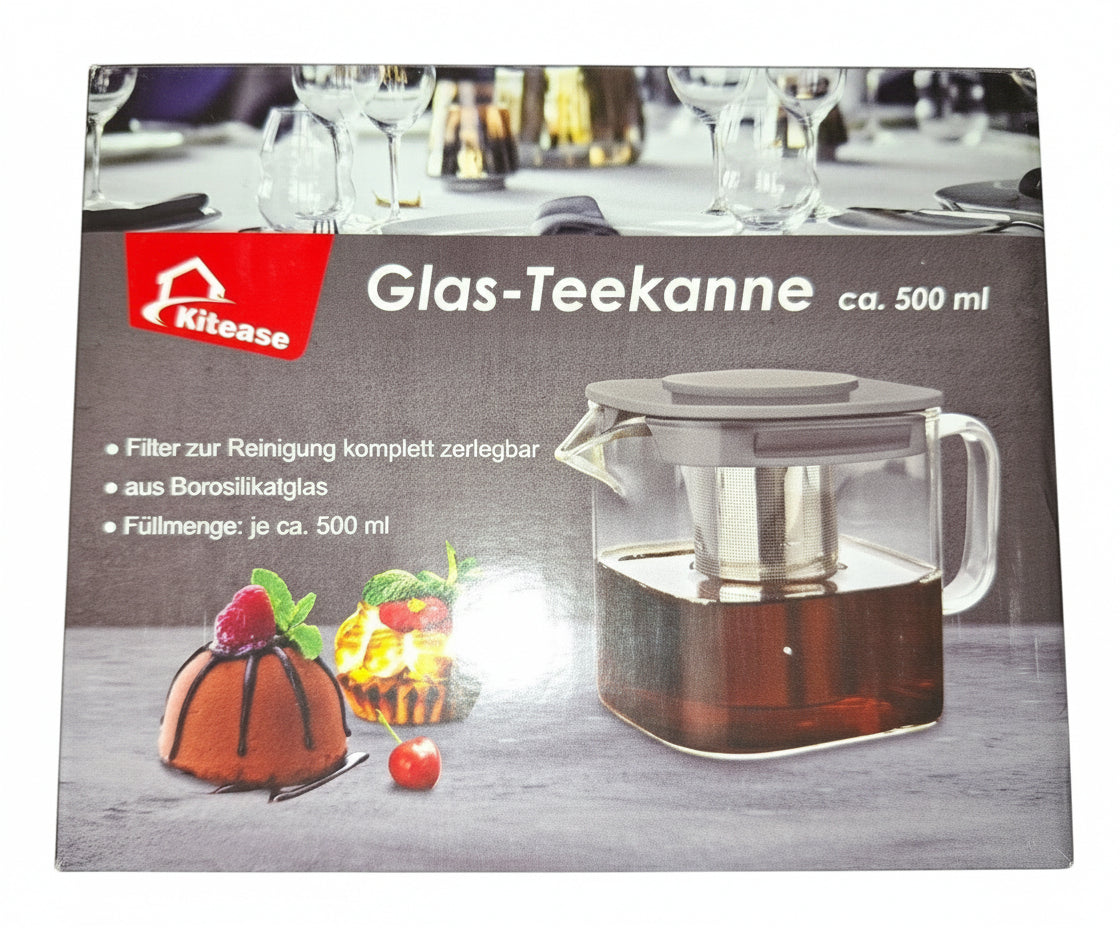 Glas-Teekanne 500 ml mit Edelstahl-Teesieb – Perfekt für losen Tee - Neuware