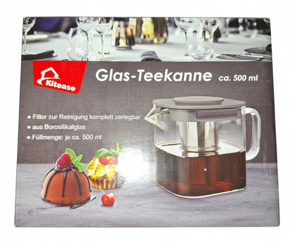 Glas-Teekanne 500 ml mit Edelstahl-Teesieb – Perfekt für losen Tee - Neuware