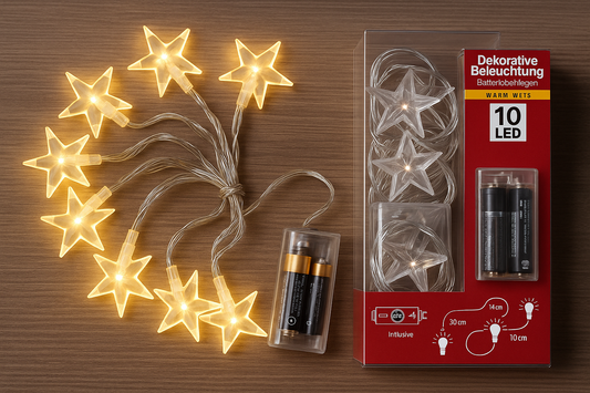 ⭐ Dekorative LED-Sternlichterkette – Warmweiß, 10 LEDs, batteriebetrieben ⭐